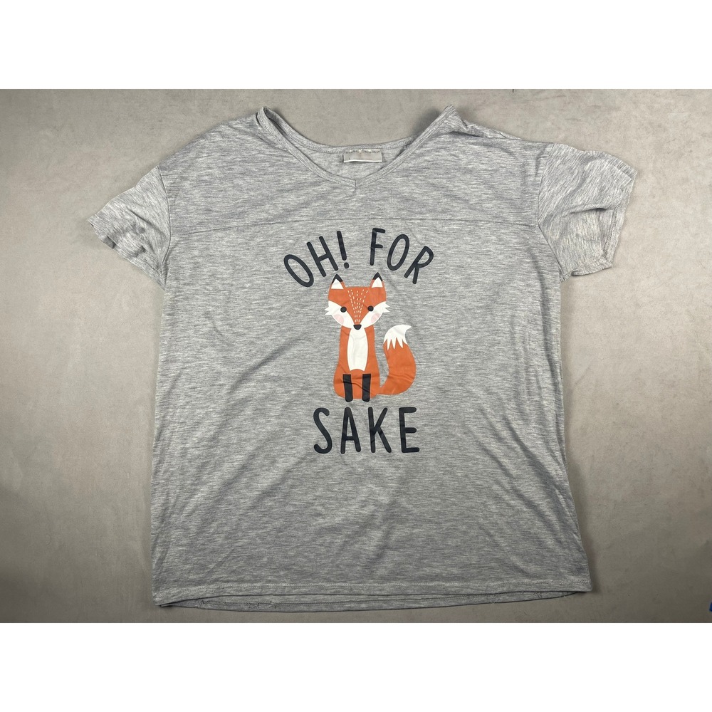 Bobbie Brooks Gray Oh For Fox Sake Graphic Sleep Shirt Womens Large V-Neck Tee